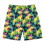Yellow Orchid Pattern Print Men's Swim Trunks