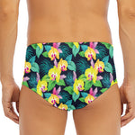 Yellow Orchid Pattern Print Men's Triangle Swim Briefs