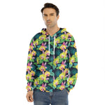 Yellow Orchid Pattern Print Men's Velvet Pullover Hoodie