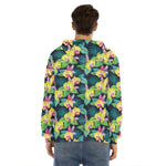 Yellow Orchid Pattern Print Men's Velvet Pullover Hoodie