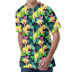 Yellow Orchid Pattern Print Men's Velvet T-Shirt