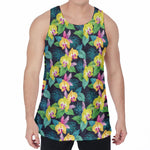Yellow Orchid Pattern Print Men's Velvet Tank Top