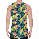 Yellow Orchid Pattern Print Men's Velvet Tank Top