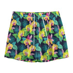 Yellow Orchid Pattern Print Mesh Shorts