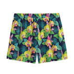 Yellow Orchid Pattern Print Mesh Shorts