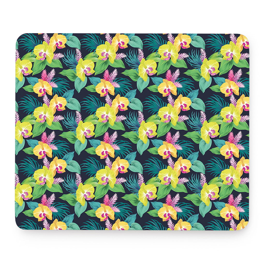 Yellow Orchid Pattern Print Mouse Pad