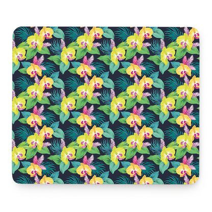 Yellow Orchid Pattern Print Mouse Pad
