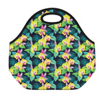 Yellow Orchid Pattern Print Neoprene Lunch Bag