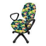 Yellow Orchid Pattern Print Office Chair Cover