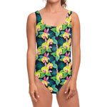 Yellow Orchid Pattern Print One Piece Swimsuit