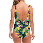 Yellow Orchid Pattern Print One Piece Swimsuit