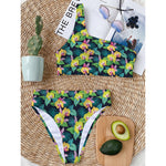 Yellow Orchid Pattern Print One Shoulder Bikini Top
