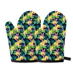 Yellow Orchid Pattern Print Oven Mitts
