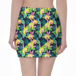 Yellow Orchid Pattern Print Pencil Mini Skirt