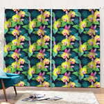 Yellow Orchid Pattern Print Pencil Pleat Curtains