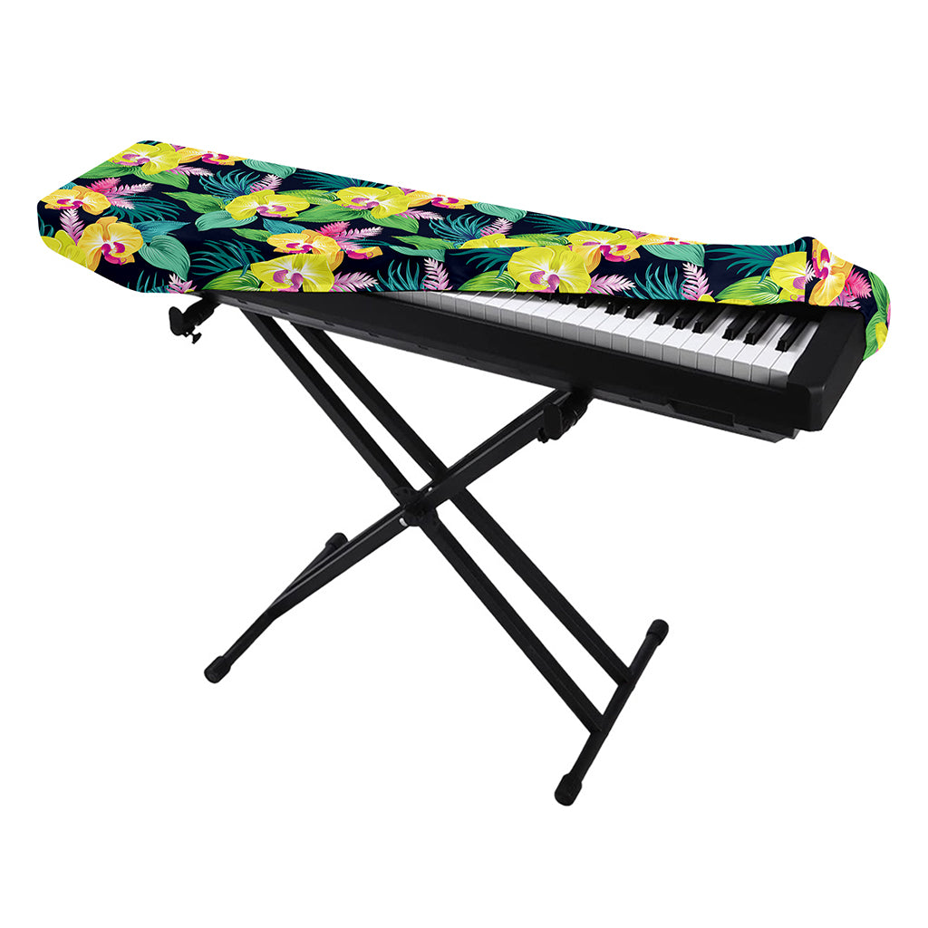 Yellow Orchid Pattern Print Piano Keyboard Cover