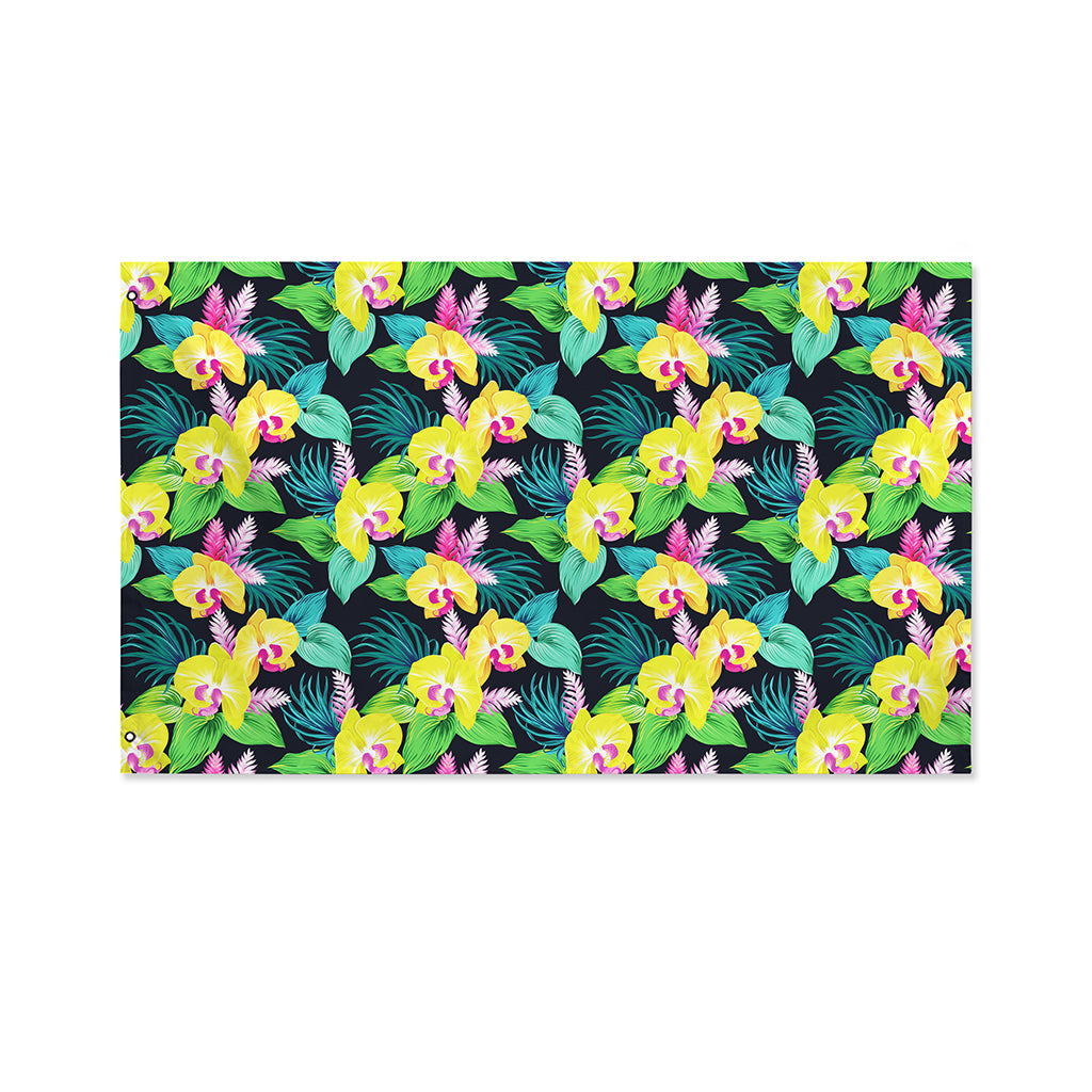 Yellow Orchid Pattern Print Polyester Flag