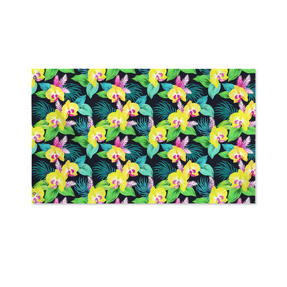 Yellow Orchid Pattern Print Polyester Flag