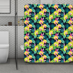 Yellow Orchid Pattern Print Polyester Shower Curtain