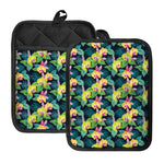 Yellow Orchid Pattern Print Pot Holders With Pocket