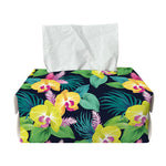 Yellow Orchid Pattern Print Rectangle Tissue Box Cover