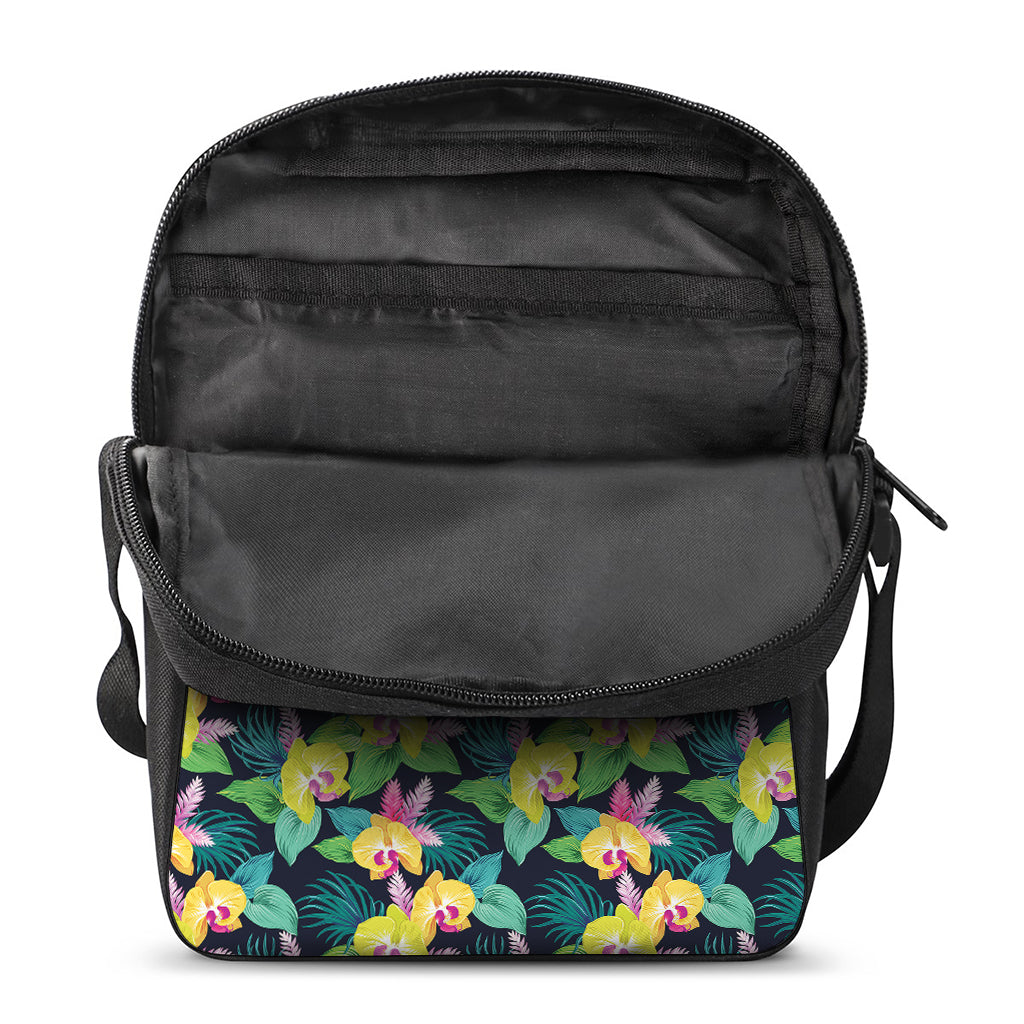 Yellow Orchid Pattern Print Rectangular Crossbody Bag