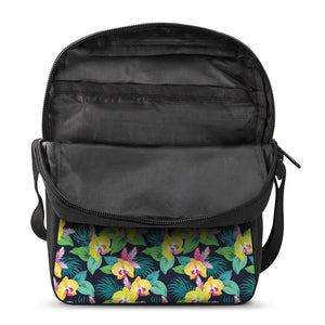 Yellow Orchid Pattern Print Rectangular Crossbody Bag