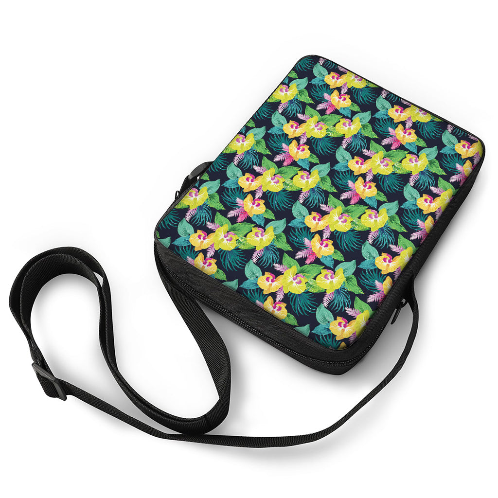 Yellow Orchid Pattern Print Rectangular Crossbody Bag