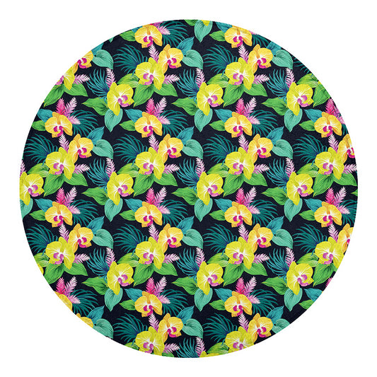 Yellow Orchid Pattern Print Round Blanket