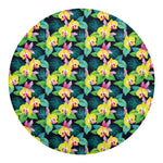 Yellow Orchid Pattern Print Round Blanket