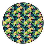 Yellow Orchid Pattern Print Round Floor Mat