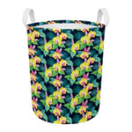 Yellow Orchid Pattern Print Round Laundry Basket