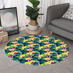 Yellow Orchid Pattern Print Round Rug