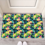 Yellow Orchid Pattern Print Rubber Doormat