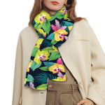 Yellow Orchid Pattern Print Scarf
