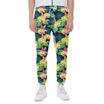 Yellow Orchid Pattern Print Scuba Joggers