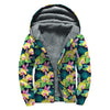 Yellow Orchid Pattern Print Sherpa Lined Zip Up Hoodie