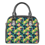 Yellow Orchid Pattern Print Shoulder Handbag