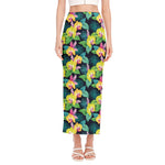 Yellow Orchid Pattern Print Side Slit Maxi Skirt