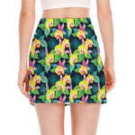 Yellow Orchid Pattern Print Side Slit Mini Skirt