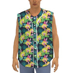 Yellow Orchid Pattern Print Sleeveless Baseball Jersey