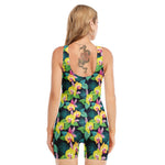 Yellow Orchid Pattern Print Sleeveless One Piece Swimsuit