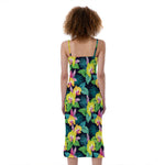 Yellow Orchid Pattern Print Slim Fit Midi Cami Dress