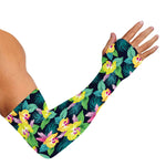 Yellow Orchid Pattern Print Sun Protection Arm Sleeves