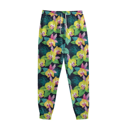 Yellow Orchid Pattern Print Sweatpants