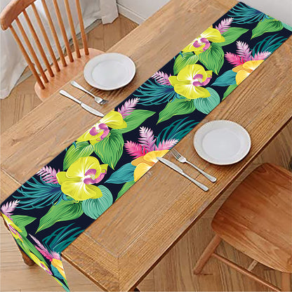 Yellow Orchid Pattern Print Table Runner