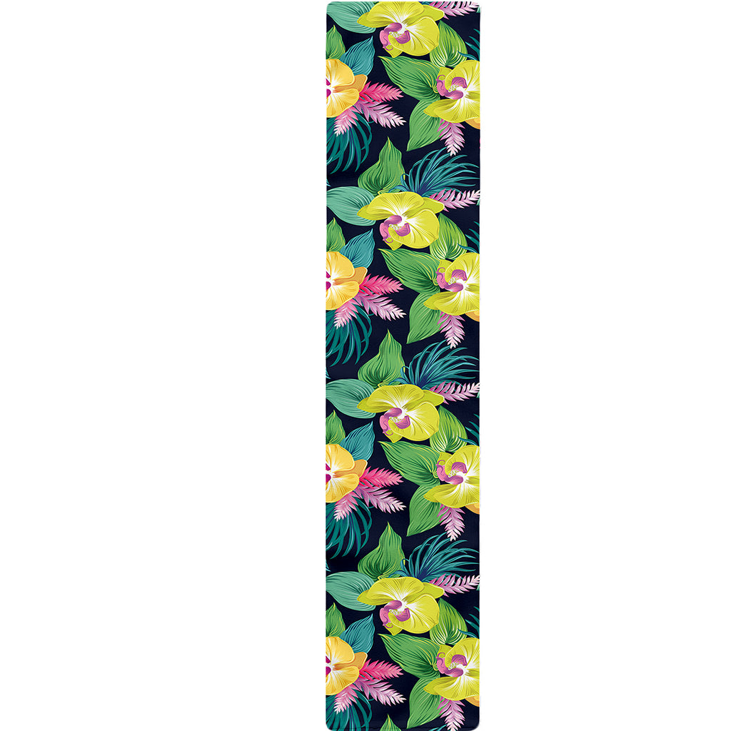 Yellow Orchid Pattern Print Table Runner