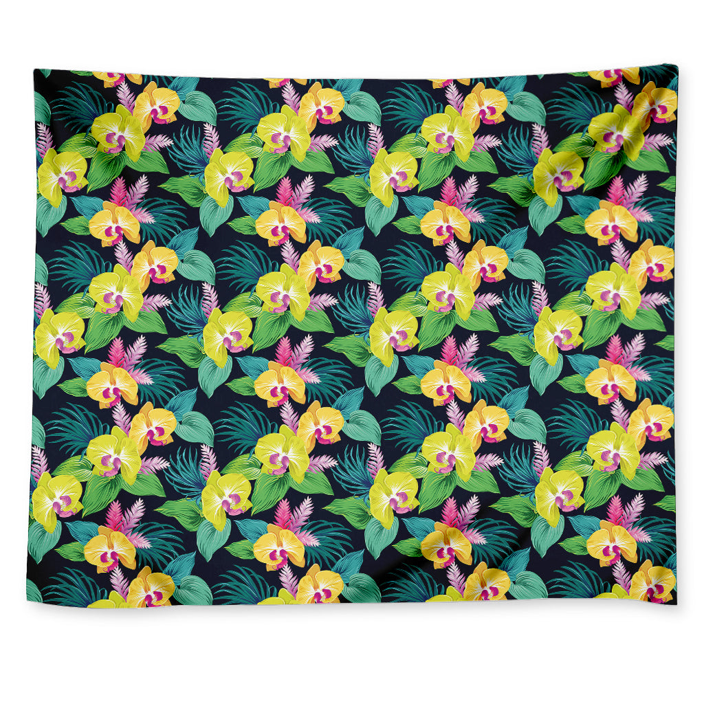 Yellow Orchid Pattern Print Tapestry