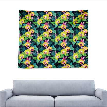 Yellow Orchid Pattern Print Tapestry