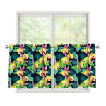 Yellow Orchid Pattern Print Tier Curtains